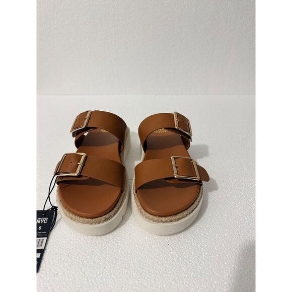 Madden NYC Womens Platform Sandals Brown Faux Leather Double Strap Adjustable Bu - Picture 3 of 12